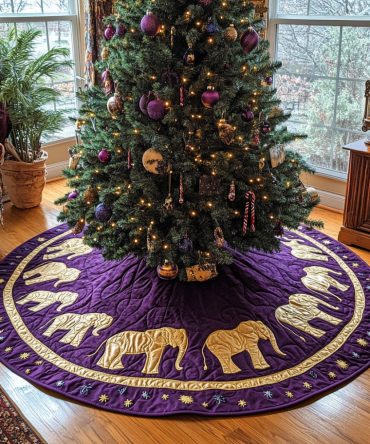 Golden Trunks Quilted Christmas Tree Skirt — Luxe Gold-Accent Quilted Skirt, Elegant Holiday Tree Base Cover For Upscale Seasonal Decor