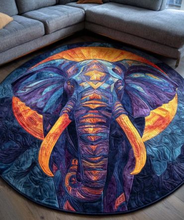 Golden Tusks Round Rug — Luxury Elephant Tusk Motif Round Area Rug, Plush Soft Pile, Durable & Fade-Resistant