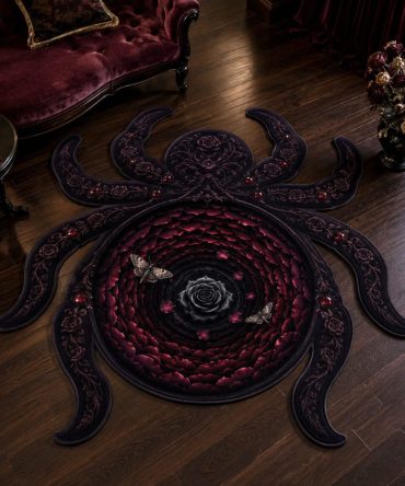 Gothic Spider Statement Rug — Custom-Shaped Halloween Floor Mat For Spooky Interiors, Entryways & Party Scenes, Vivid Design