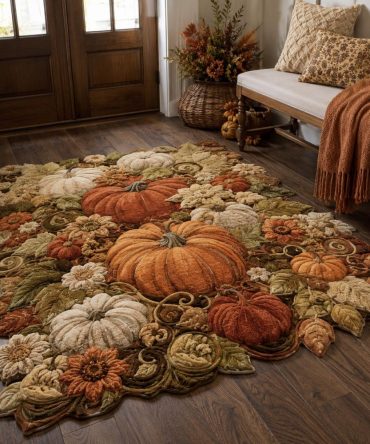 Grand Harvest Pumpkin Patch Custom-Shaped Area Rug — Warm Fall Harvest Accent Rug, Printed Seasonal Decor, Durable Low-Pile, Multiple Sizes