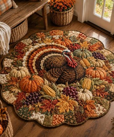 Grand Thanksgiving Turkey Decorative Rug — Large Custom Shape Area Rug For Holiday Entryway, Festive Autumn Decor Accent