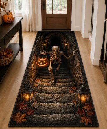 Grave Pull Mourning Runner Rug — Eerie Hallway & Entryway Accent, Durable Non-Slip Low-Profile Design, Machine-Washable Halloween Mat