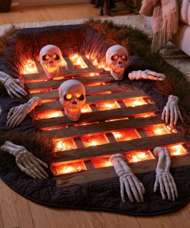 Haunted Graveyard Scene Halloween Area Rug — Custom-Shaped Gothic Entryway Rug For Spooky Home Decor, Plush & Durable