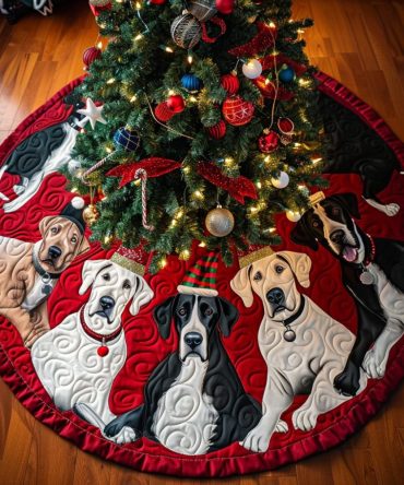 Great Dane Cheer Quilted Christmas Tree Skirt — Festive Canine Design, Durable Quilting, Perfect Holiday Centerpiece For Dog Homes