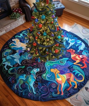 Spirit Of The Season Quilted Christmas Tree Skirt — Great Dane Inspired Holiday Art, Durable Quilting, Stylish Base For Festive Trees