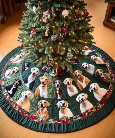 Greyhound Christmas Cheer Quilted Tree Skirt — Cheerful Holiday Dog Decor, Soft Quilting & Easy-Care Seasonal Accent
