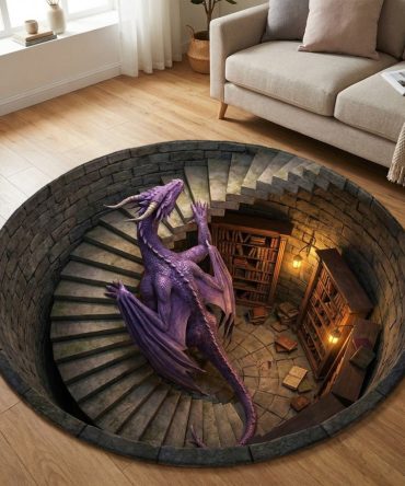 Guardian Dragon Mythic Round Area Rug — Bold Dragon Emblem Circular Rug For Living Room, Game Room & Den, Durable Low-Pile With Anti-Slip Backing
