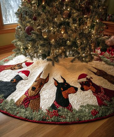 Heritage Quilted Holiday Tree Skirt — Guardian Of Christmas Emblem, Premium Fabric , Stain-Resistant Festive Base Cover & Cozy Décor