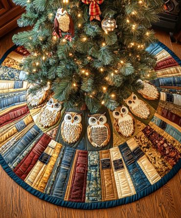 Guardian Of Stories Quilted Christmas Tree Skirt — Enchanting Storybook Quilted Holiday Mat For Literary Home Decor & Gifts