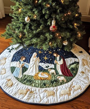 Guiding Star Quilted Holiday Tree Skirt — Premium Quilted Christmas Skirt With Iconic Star Design For Classic Seasonal Styling