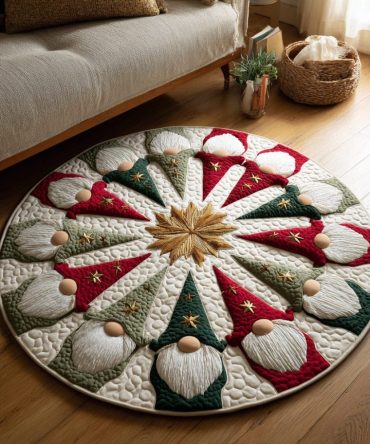 Happy Gnome Round Rug — Cheerful Festive Gnome Area Rug For Entryway, Bedroom & Holiday Displays , Plush, Anti-Slip, Easy-Care Design