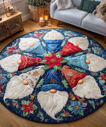 Happy Gnome Village Round Rug - Playful Holiday Area Rug For Kids Rooms & Seasonal Home Decor, Plush Pile, Easy Care, Non-Slip Base
