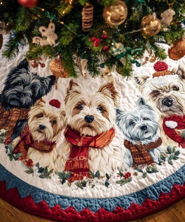 Happy West Highland Terrier Quilted Tree Skirt — Bright Dog Holiday Decor, Hand-Quilted Design, Easy-Fit Closure, Perfect Seasonal Gift For Pet Lovers