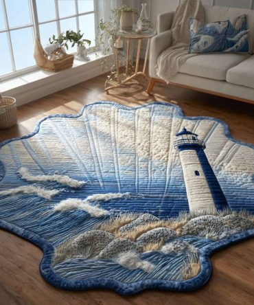 Harbor Light Glow Nautical Rug — Custom-Shaped Coastal Accent Rug With Warm Tones, Soft Low-Pile And Non-Slip Backing