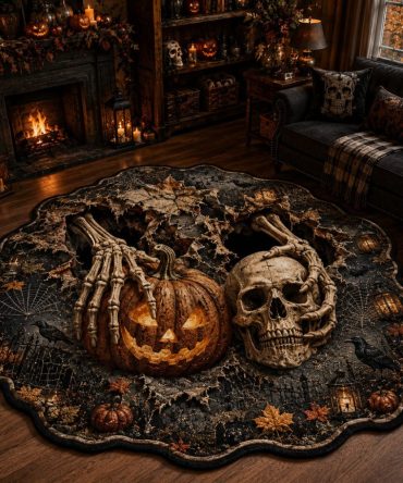 Harvest Haunting Rug — Custom-Shaped Rustic Halloween Floor Mat For Entryway, Living Room & Fall Party Decor Accents