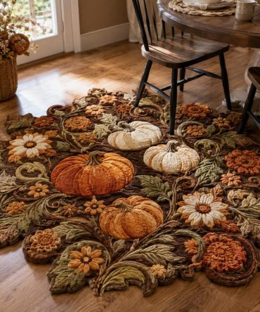 Harvest Pumpkin Bouquet Shaped Rug - Floral Pumpkin Design Autumn Accent Rug, Soft Microfiber, Machine-Washable And Non-Slip