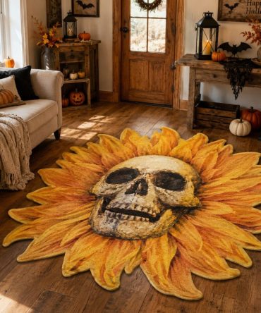 Harvest Of The Hollow Sun Gothic Harvest Rug — Custom-Shaped Dark Sun & Harvest Design, Statement Area Rug For Alternative & Seasonal Décor, Durable