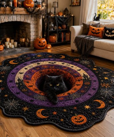 Haunted Moon Area Rug — Custom-Shaped Spooky Lunar Floor Mat For Halloween Decor, Soft, Anti-Skid, Atmospheric