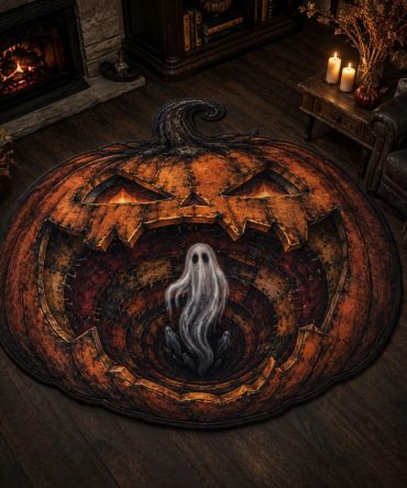 Haunted Pumpkin Decorative Rug — Custom-Shaped Spooky Floor Mat For Halloween Entryway, Living Room & Seasonal Displays