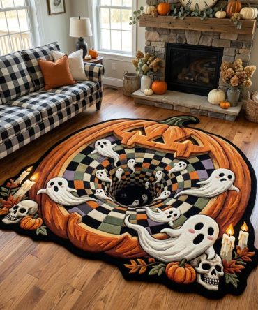 Haunted Spiral Halloween Rug — Custom-Shaped Vortex Floor Mat For Entryway, Living Room & Spooky Party Decoration