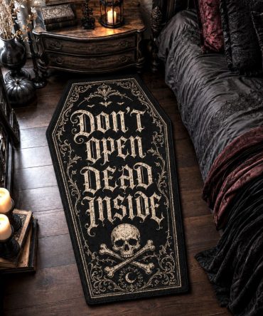 Haunted Warning Sign Rug — Custom-Shaped Danger Coffin Mat For Halloween Decor, Haunted Houses & Spooky Entrances