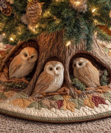 Hearth Guardians Quilted Christmas Tree Skirt — Rustic Lodge Design, Warm Quilted Tree Skirt For Cozy Holiday Homes