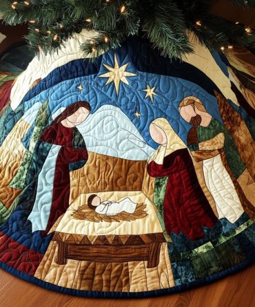 Heavenly Peace Deluxe Quilted Tree Skirt - Soft Ivory And Gold Embroidery, 48-Inch Holiday Skirt For Christian Christmas Decor, Heirloom Finish, Machine Washable, Gift Ready