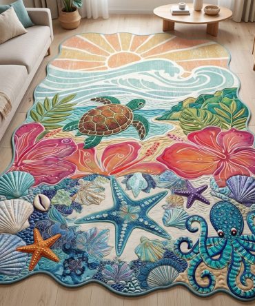 Heirloom Shoreline Glow Ornate Shore Rug — Coastal Heirloom-Shaped Area Rug With Warm Tones And Plush Pile For Classic Beach Decor