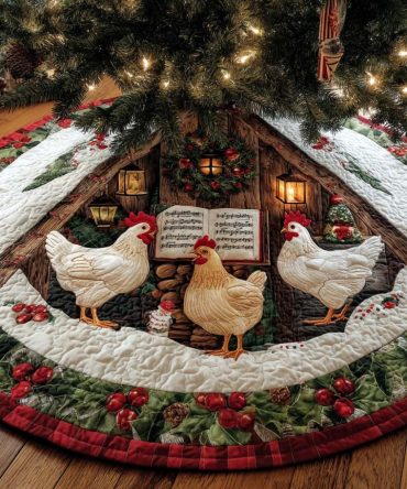 Hen House Christmas Quilted Tree Skirt — Cozy Farmhouse Holiday Base Cover With Hen Motifs, Durable Quilting & Machine Washable Comfort