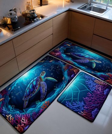 Hidden Reef Kitchen Rug - Ocean-Inspired Non-Slip Mat, Machine Washable, Fade-Resistant Durable Rug For Busy Kitchens & Bathrooms