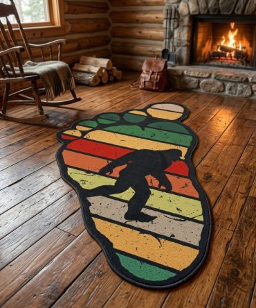 Hidden Sasquatch Custom-Shaped Area Rug — Cozy Cabin Bigfoot Silhouette Rug, Durable Nonslip Floor Decor For Living Room & Entry