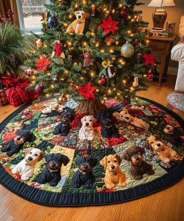 Highland Scottie Noel Quilted Holiday Tree Skirt – Tartan Scottie Dog Christmas Accent, Festive Gift For Pet Lovers