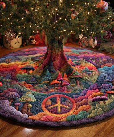 Hippie Wonderland Quilted Tree Skirt - Soft Quilted Fabric, Easy-Care Holiday Accent, Ideal Gift & Tree Base Cover