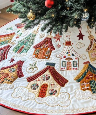 Holiday Hearth Quilted Tree Skirt — Rustic Plaid & Hearth Motif, Thick Warm Padding, Easy Install, Classic Christmas Home Accent