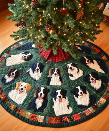 Holiday Border Collies Quilted Tree Skirt — Festive Multi-Dog Design, Plush Quilting & Easy Closure For Seasonal Cheer
