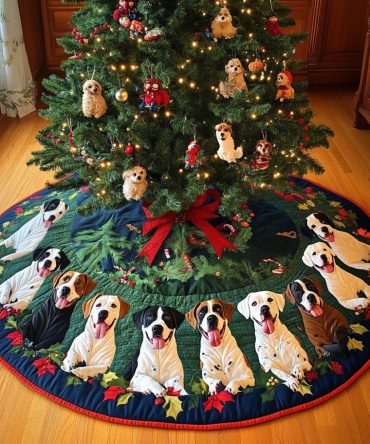 Holiday Boxer Cheer Quilted Tree Skirt — Cheerful Boxer Dog Christmas Décor, Durable Quilting & Stylish Base Cover For Festive Homes