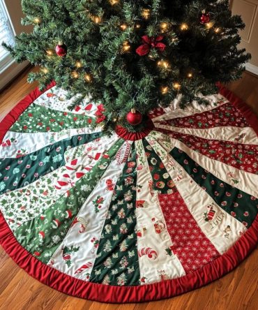 Festive Quilted Christmas Tree Skirt - Luxury Holiday Tree Mat For Living Room Decor, Soft Plush Backing, Perfect Gift