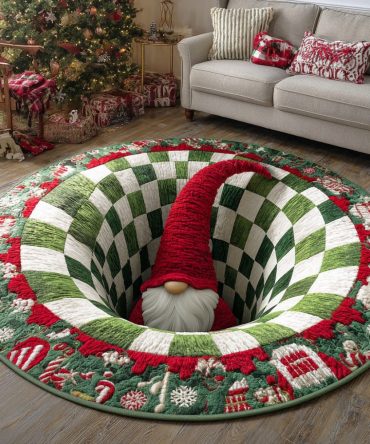 Festive Gnome Christmas Round Rug - Joyful Holiday Floor Mat For Entryway, Living Room & Porch, Non-Slip Design