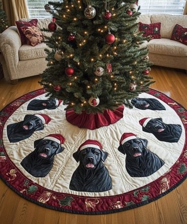 Holiday Guardian Quilted Christmas Tree Skirt — Protective Pet-Themed Base With Festive Motifs, Sturdy Quilted Design