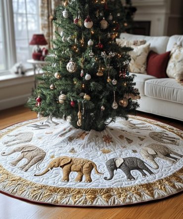 Holiday Herd Festive Quilted Tree Skirt — Premium Christmas Tree Base Cover & Holiday Decor Accent For Cozy Living Rooms