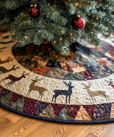 Whimsical Hoofprint Quilted Tree Skirt - Festive Holiday Floor Accent, Durable Cotton Blend, Easy-On Closure, Pet-Friendly Seasonal Decor