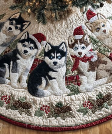 Holiday Husky Spirit Quilted Tree Skirt — Festive Dog-Themed Christmas Accent With Quilted Comfort & Durable Finish