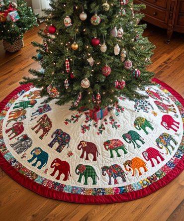 Holiday Parade Quilted Tree Skirt — Festive Patchwork Design, Durable Cotton, 48" Round For Christmas Display