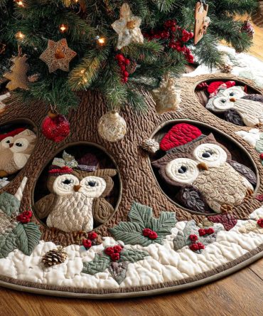 Holiday Perch Quilted Christmas Tree Skirt - Charming Bird And Branch Motif Tree Skirt, Soft Quilting For Cozy Seasonal Centerpieces