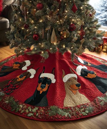 Festive Quilted Christmas Tree Skirt - Luxury Holiday Sentinel Design, Plush Decor To Hide Stand & Protect Floors