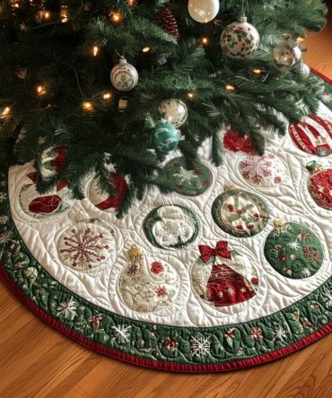Holiday Splendor Quilted Tree Skirt — Classic Festive Base For Christmas Trees, Rich Fabrics, Reversible Design & Easy Care