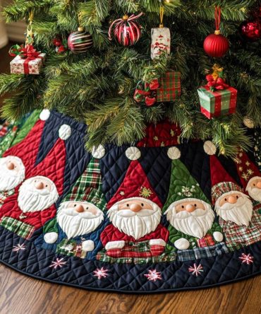 Holly Charm Quilted Christmas Tree Skirt — 48" Festive Holly Accent Tree Skirt, Soft Quilting, Machine-Washable For Classic Holiday Decor
