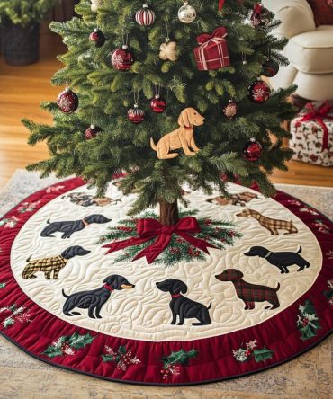 Holly Jolly Dachshund Quilted Tree Skirt — Festive Wiener Dog Holiday Decor With Plush Backing & Easy Closure, Ideal Gift For Doxie Fans