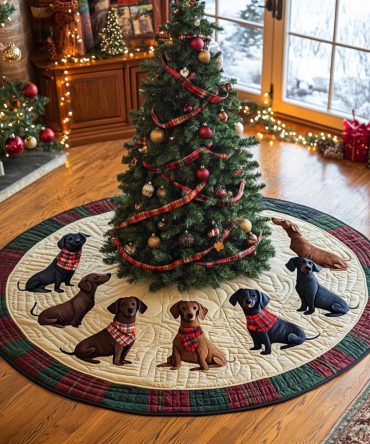 Festive Holly Long Dog Quilted Tree Skirt — Holiday Patchwork Design, Cozy Cotton-Blend, Easy Care, Stylish Christmas Décor For Dog Lovers
