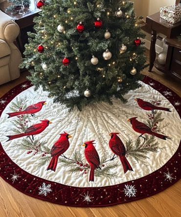 Holly Nest Quilted Christmas Tree Skirt — Classic Holiday Greenery Design, Soft Quilting, Ideal For Traditional Seasonal Décor